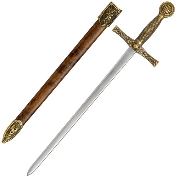 Brass Excalibur Sword Letter Opener with Scabbard